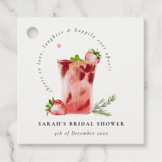 ストロベリーピンクマルガリータカクテルブライダルシャワー フェイバータグ (正面)