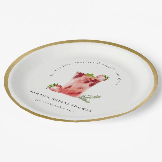 ストロベリーピンクマルガリータカクテルブライダルシャワー ペーパープレート (アングル)