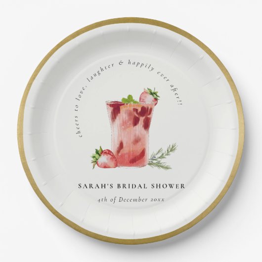 ストロベリーピンクマルガリータカクテルブライダルシャワー ペーパープレート (正面)