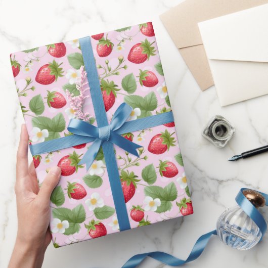 ストロベリーピンク赤ベビーシャワー誕生日 ラッピングペーパー (ギフト)