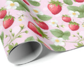 ストロベリーピンク赤ベビーシャワー誕生日 ラッピングペーパー (ロールコーナー)