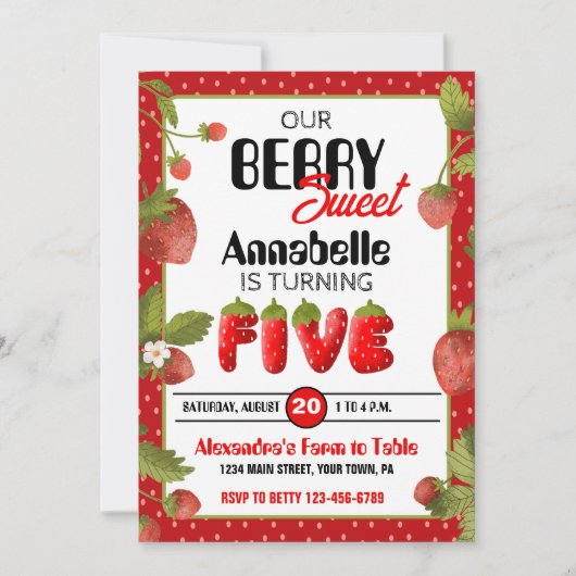 ストロベリーファイブバースデーパーティーの招待状 招待状 (正面)