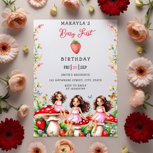 ストロベリーファーストお洒落ガールズパーティー誕生日 招待状