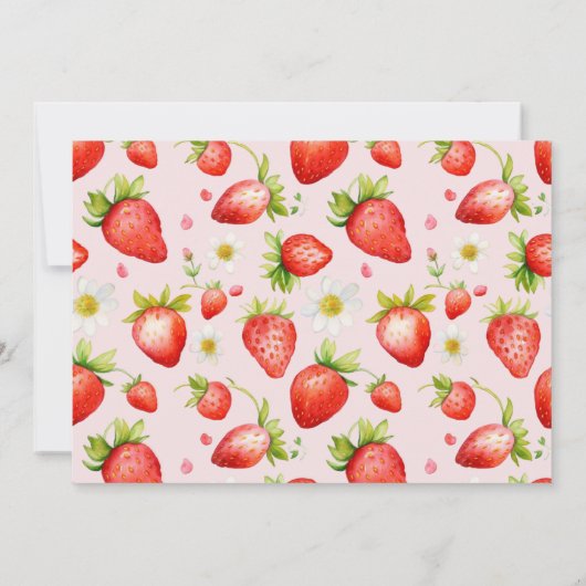 ストロベリーファーストかわいい第1誕生日の写真 招待状 (裏面)