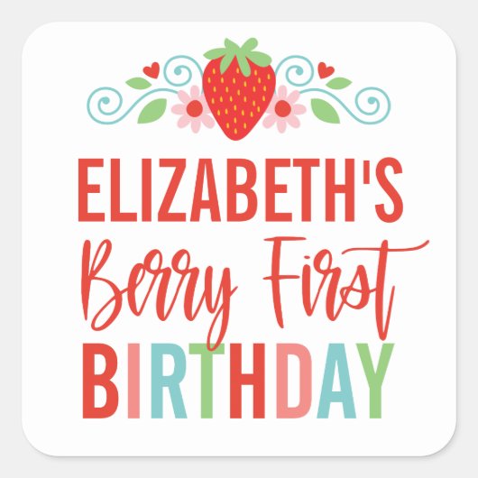 ストロベリーファーストガール誕生日 スクエアシール (正面)