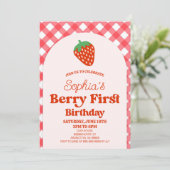 ストロベリーファーストピンクレッド1st誕生日パーティー 招待状 (スタンド正面)