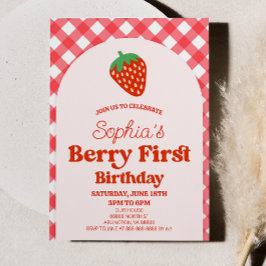 ストロベリーファーストピンクレッド1st誕生日パーティー 招待状