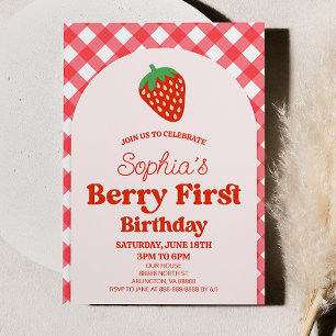 ストロベリーファーストピンクレッド1st誕生日パーティー 招待状