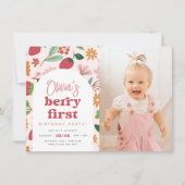ストロベリーファーストフォトバースデーパーティー 招待状 (正面)