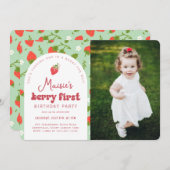 ストロベリーファーストフォトバースデーパーティー 招待状 (正面/裏面)