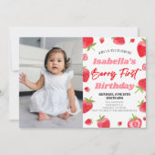 ストロベリーファースト写真1st誕生日パーティー 招待状 (正面)