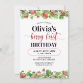 ストロベリーファースト誕生日ウォーターカラーベリーファースト 招待状 (正面)