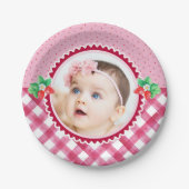 ストロベリーファースト誕生日ガールパーティー写真 ペーパープレート (正面)