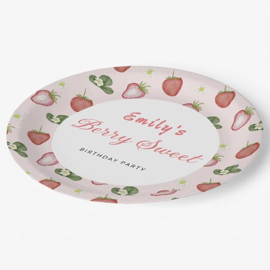 ストロベリーファースト誕生日ガールパーティー ペーパープレート (アングル)
