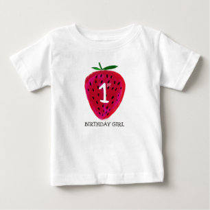 ストロベリーファースト誕生日ガールTシャツ ベビーTシャツ