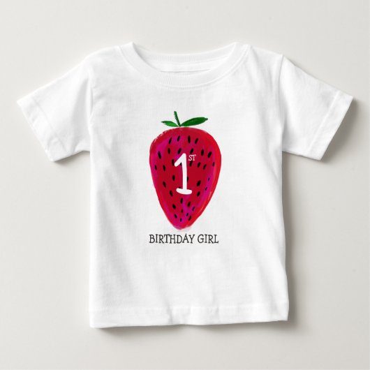 ストロベリーファースト誕生日ガールTシャツ ベビーTシャツ (正面)