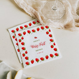 ストロベリーファースト誕生日パーティーへの招待 スタンダードカクテルナプキン