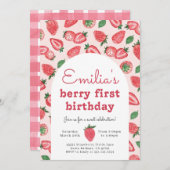 ストロベリーファースト誕生日パーティーへの招待 招待状 (正面/裏面)
