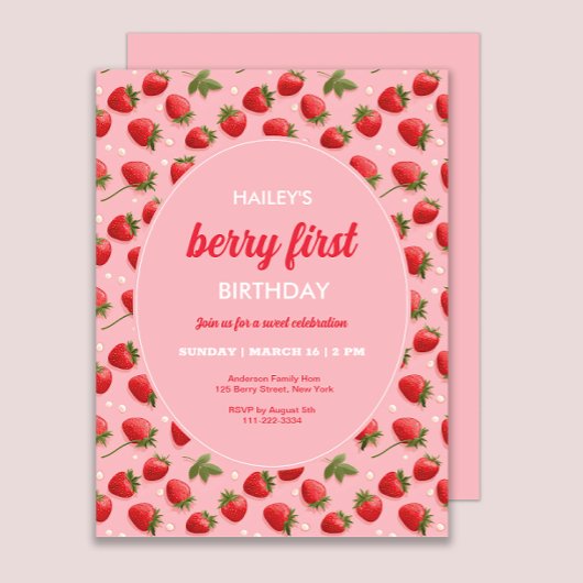 ストロベリーファースト誕生日パーティーへの招待 招待状