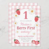 ストロベリーファースト誕生日パーティーへの招待 招待状 (正面/裏面)