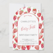 ストロベリーファースト誕生日パーティーアーチ 招待状 (正面)