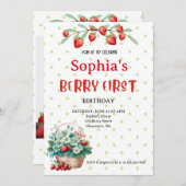ストロベリーファースト誕生日パーティーベリー1st写真イン 招待状 (正面/裏面)