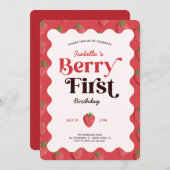 ストロベリーファースト誕生日パーティー 招待状 (正面/裏面)