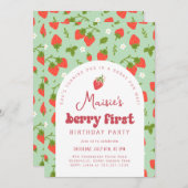 ストロベリーファースト誕生日パーティー 招待状 (正面/裏面)