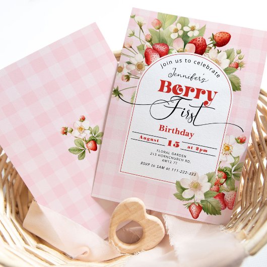 ストロベリーファースト誕生日パーティー 招待状