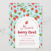 ストロベリーファースト誕生日パーティー 招待状 (正面/裏面)