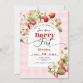 ストロベリーファースト誕生日パーティー 招待状 (正面)