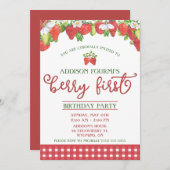 ストロベリーファースト誕生日パーティー 招待状 (正面/裏面)