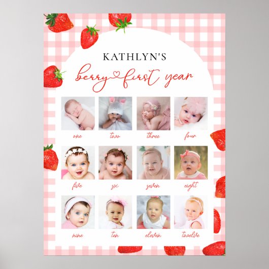 ストロベリーファースト誕生日ピンクマイルストーン12写真 ポスター (正面)