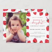 ストロベリーファースト誕生日フォト招待状 招待状 (正面/裏面)