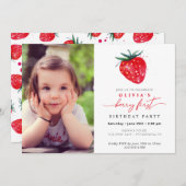 ストロベリーファースト誕生日フォト招待状 招待状 (正面/裏面)