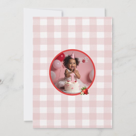 ストロベリーファースト誕生日フォト誕生日 招待状 (裏面)