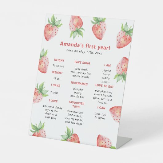 ストロベリーファースト誕生日マイルストーン誕生日 台座サイン (正面)