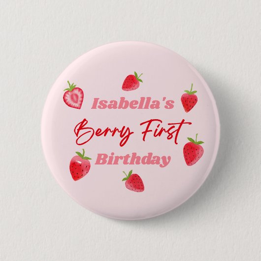 ストロベリーファースト誕生日レッド&ピンク 缶バッジ (正面)