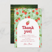 ストロベリーファースト誕生日写真 サンキューカード (正面/裏面)