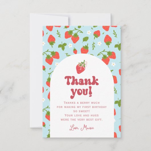 ストロベリーファースト誕生日写真 サンキューカード (正面)