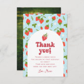 ストロベリーファースト誕生日写真 サンキューカード (正面/裏面)