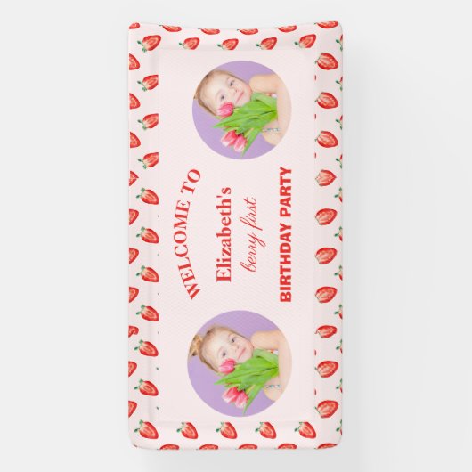 ストロベリーファースト誕生日写真 横断幕 (縦)
