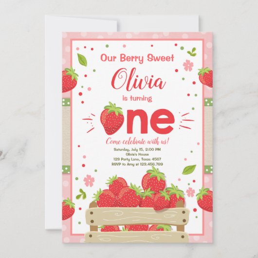 ストロベリーファースト誕生日招待状サマーフルーツ 招待状 (正面)