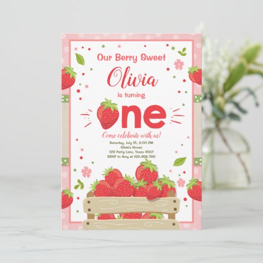 ストロベリーファースト誕生日招待状サマーフルーツ 招待状 (スタンド正面)