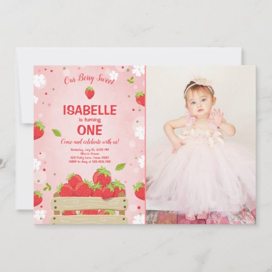 ストロベリーファースト誕生日招待状サマーフルーツ 招待状 (正面)