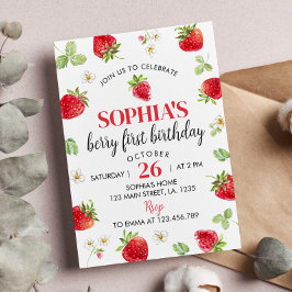 ストロベリーファースト誕生日招待状ベリースイーツ 招待状