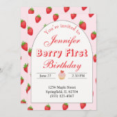 ストロベリーファースト誕生日招待状ベリー シーズンカード (正面/裏面)