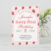 ストロベリーファースト誕生日招待状ベリー シーズンカード (スタンド正面)