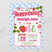 ストロベリーファースト誕生日招待状 – ブループレイド
