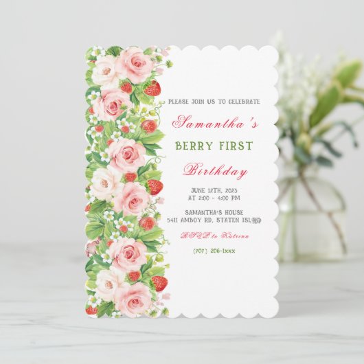 ストロベリーファースト誕生日招待状 招待状 (スタンド正面)